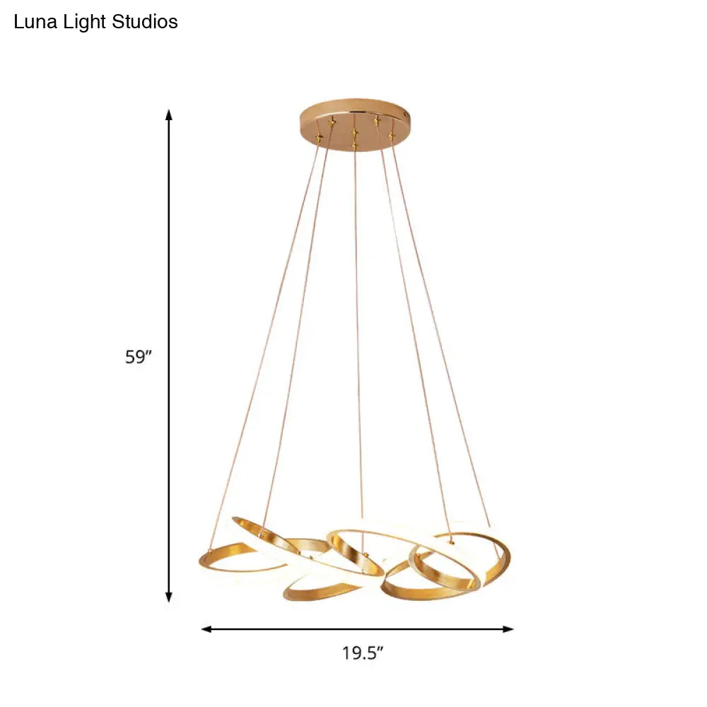 Modern Acrylic Led Gold Curve Chandelier Lamp – 19.5’/25.5’ Wide White/Warm Light Living Room