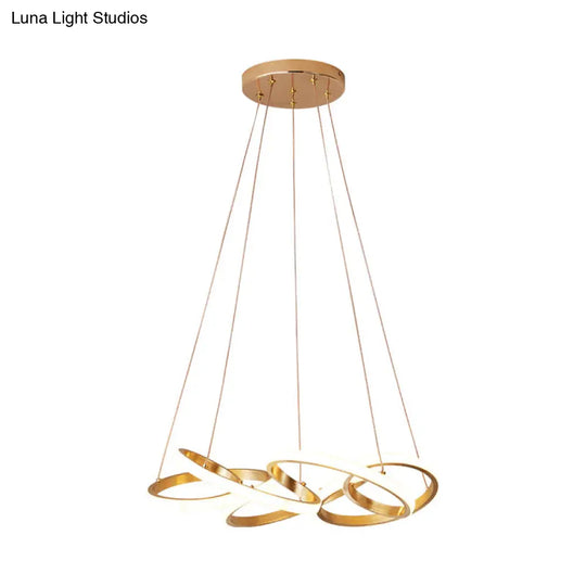 Modern Acrylic Led Gold Curve Chandelier Lamp – 19.5’/25.5’ Wide White/Warm Light Living Room