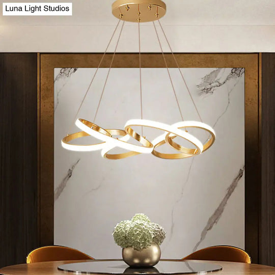 Modern Acrylic Led Gold Curve Chandelier Lamp – 19.5’/25.5’ Wide White/Warm Light Living Room