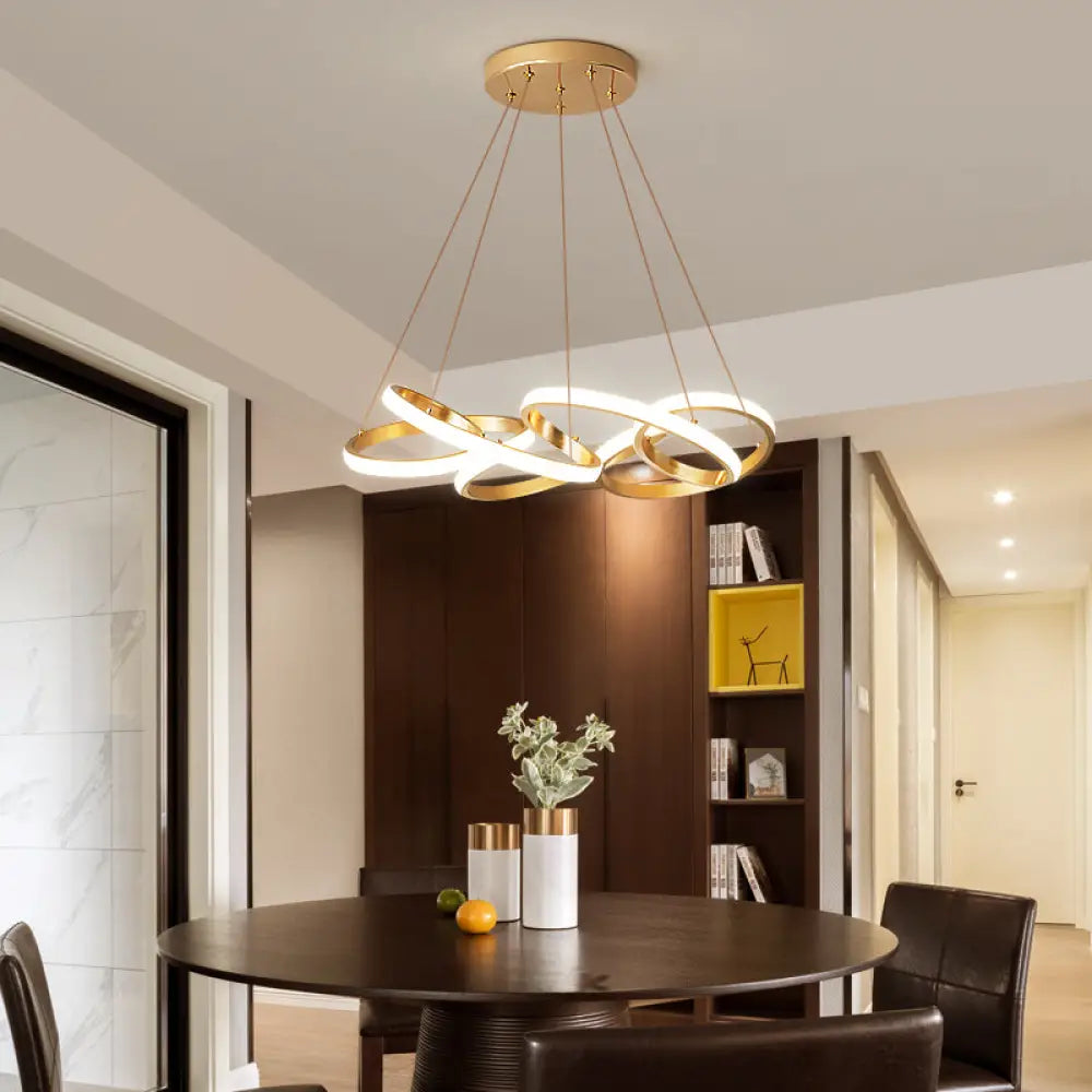 Modern Acrylic Led Gold Curve Chandelier Lamp – 19.5’/25.5’ Wide White/Warm Light Living Room