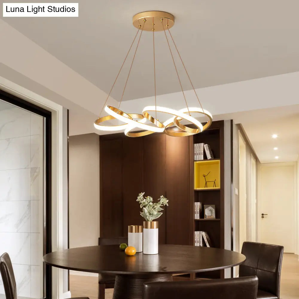 Modern Acrylic Led Chandelier Lamp - Wide Curve Design White/Warm Light 19.5/25.5 Gold Pendant For