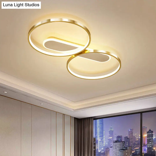 Modern Acrylic Led Gold Flush Mount Ceiling Light With Halo - Like Ring Design In Warm/White