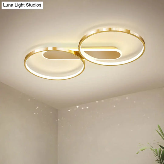 Modern Acrylic Led Gold Flush Mount Ceiling Light With Halo - Like Ring Design In Warm/White