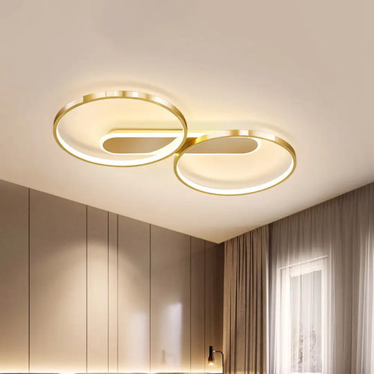 Modern Acrylic Led Gold Flush Mount Ceiling Light With Halo - Like Ring Design In Warm/White