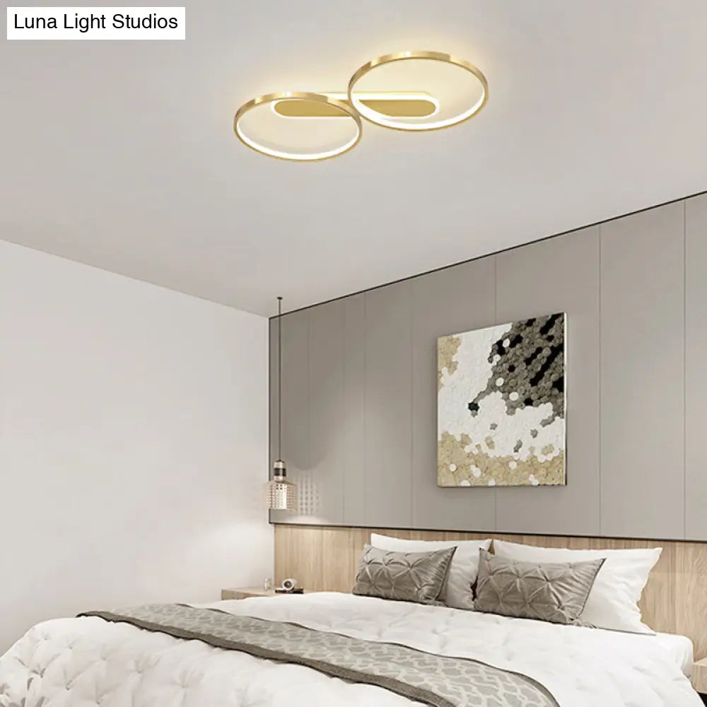 Modern Acrylic Led Gold Flush Mount Ceiling Light With Halo - Like Ring Design In Warm/White