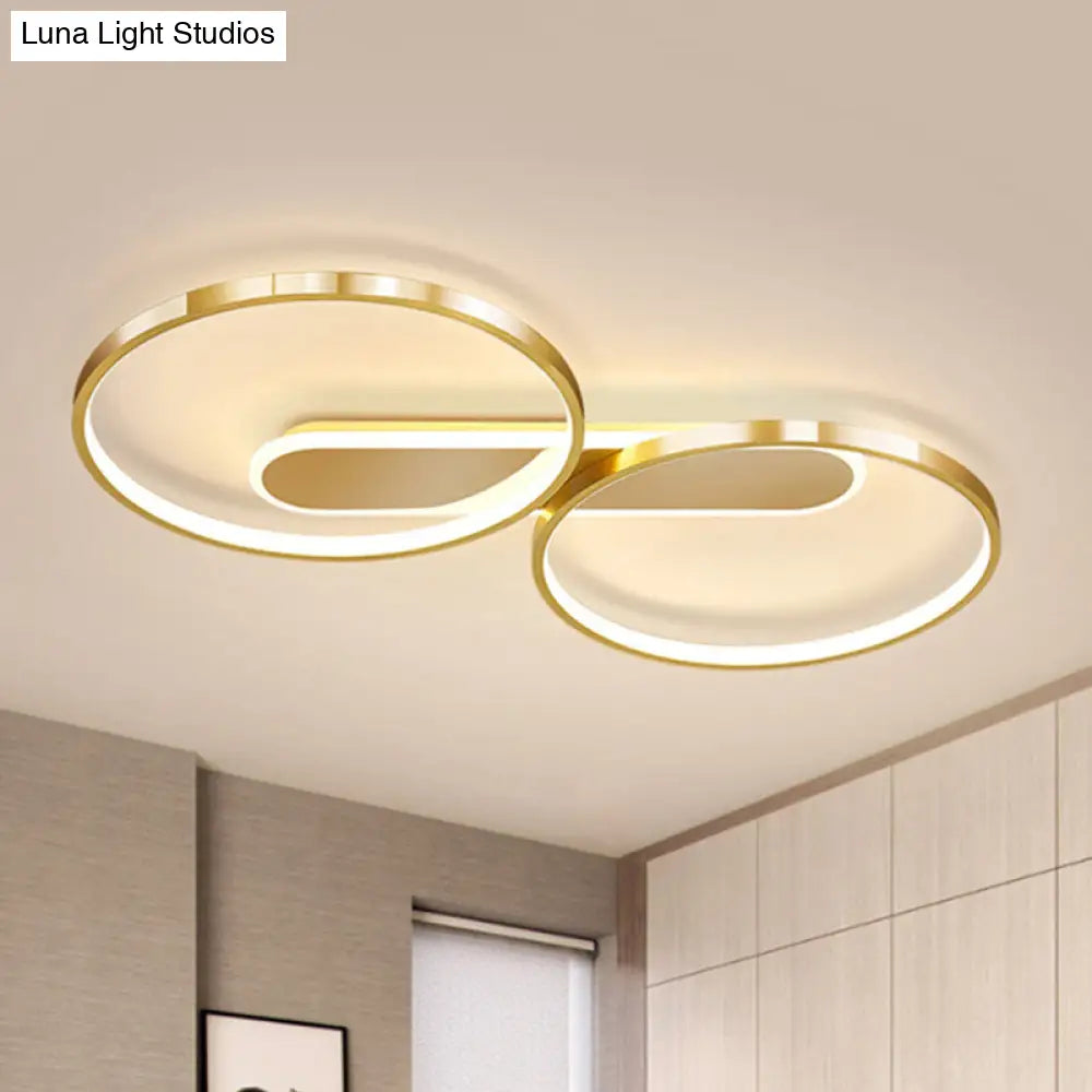 Modern Acrylic Led Gold Flush Mount Ceiling Light With Halo - Like Ring Design In Warm/White