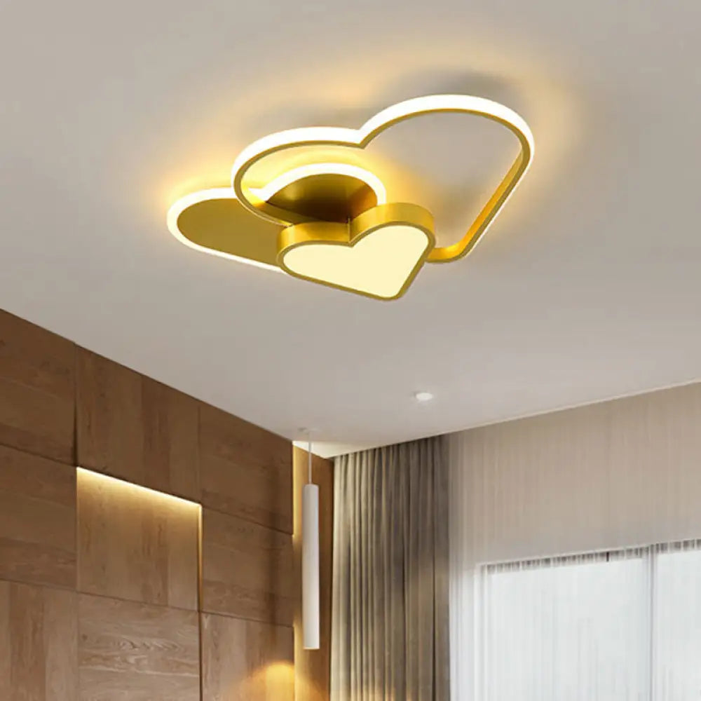 Modern Acrylic Led Gold Flush Mount Ceiling Light With Heart Design For Bedroom