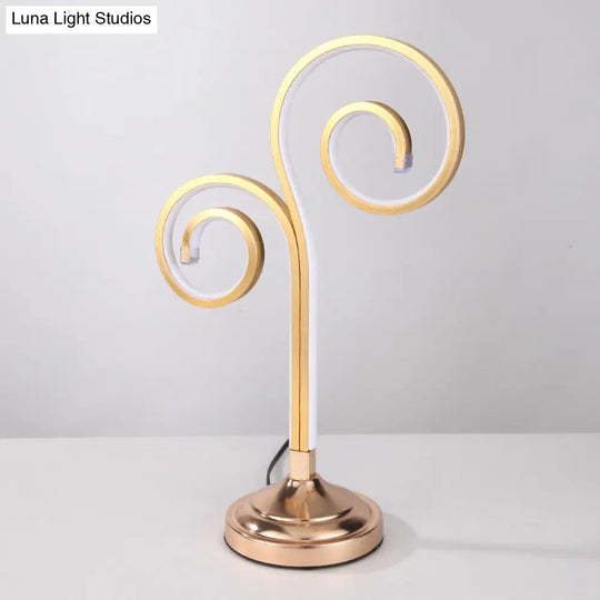 Modern Acrylic Led Night Table Lamp With Curved Design And Gold Finish - Warm/White Lighting