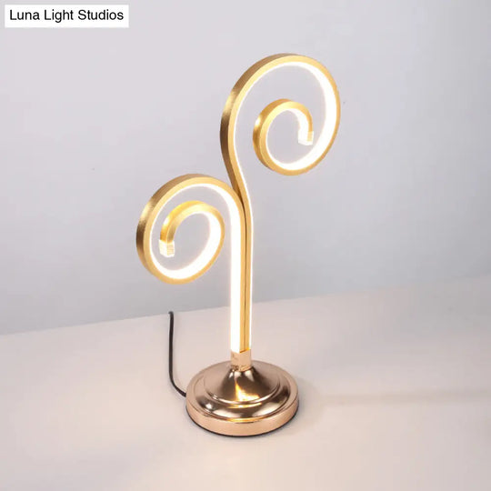 Modern Acrylic Led Night Table Lamp With Curved Design And Gold Finish - Warm/White Lighting