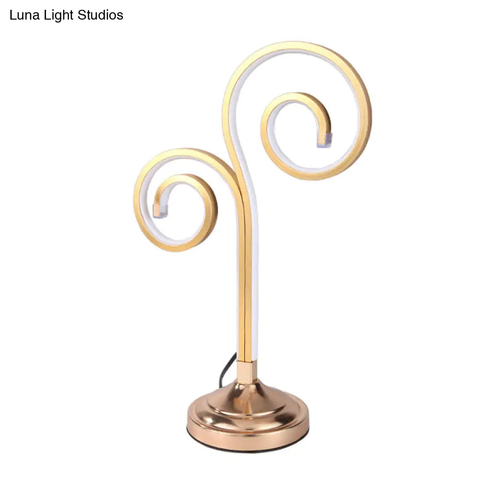 Modern Acrylic Led Night Table Lamp With Curved Design And Gold Finish - Warm/White Lighting