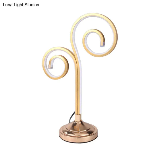 Modern Acrylic Led Night Table Lamp With Curved Design And Gold Finish - Warm/White Lighting