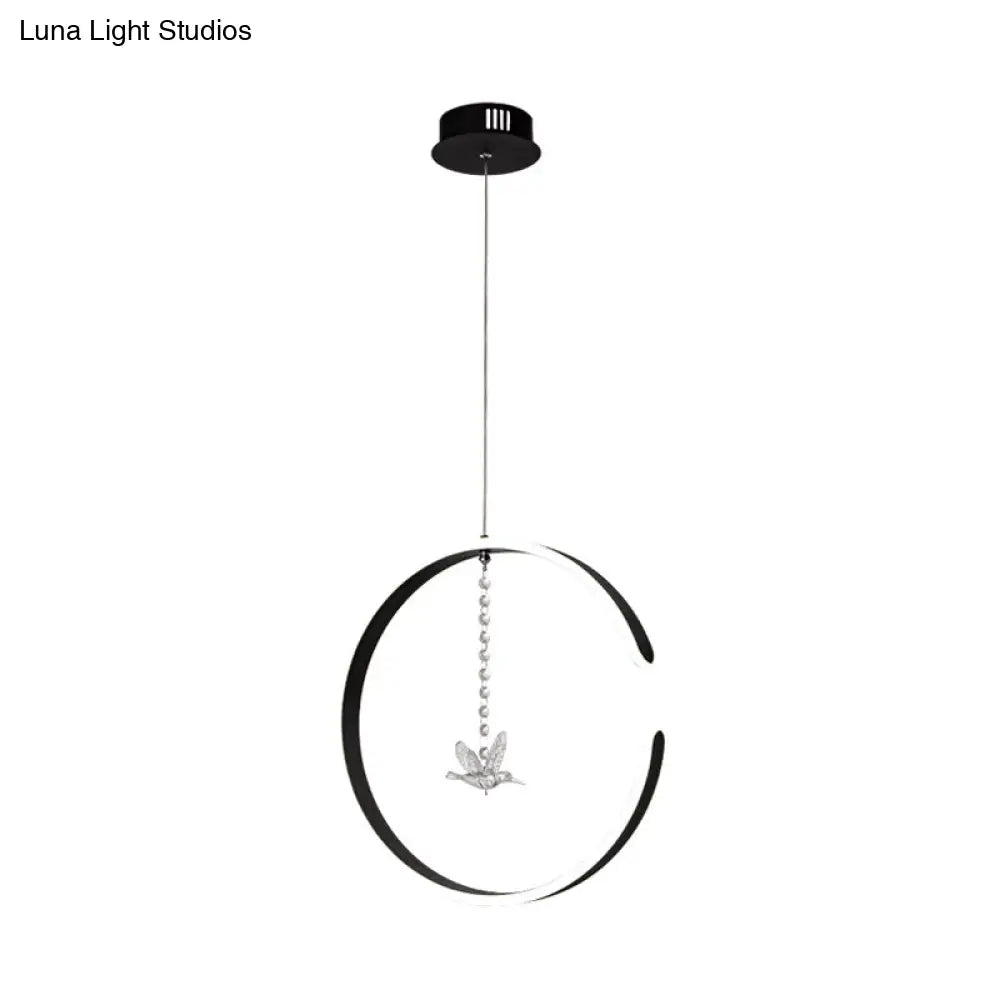 Modern Acrylic Led Pendant Light Kit With Bird Crystal Droplet - Black/White