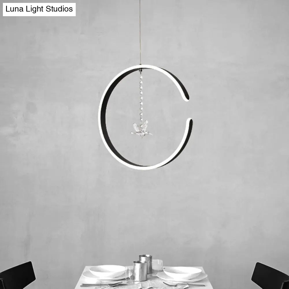 Modern Acrylic Led Pendant Light Kit With Bird Crystal Droplet - Black/White