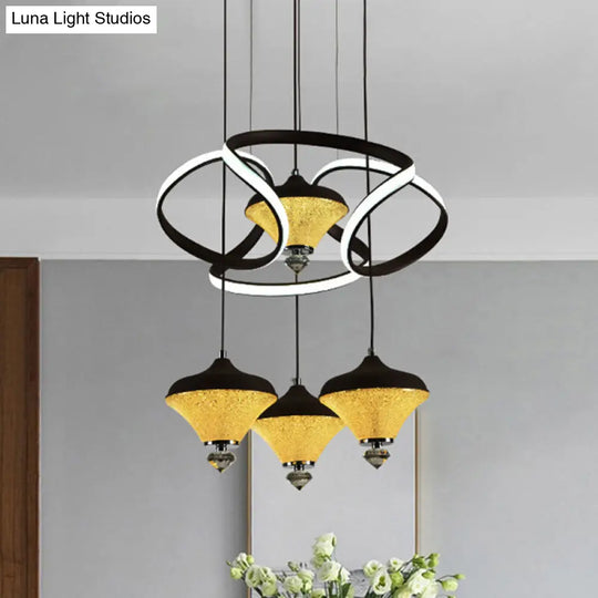 Modernist Acrylic Led Pendant Light - Black Wave Design 4 Lights Hanging Ceiling Lamp