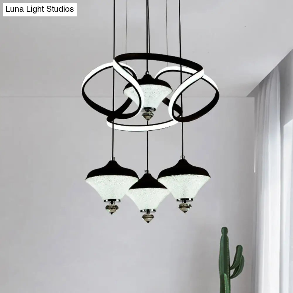 Modern Acrylic Led Pendant Light With 4 Lights - Black Wave Design