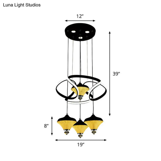 Modern Acrylic Led Pendant Light With 4 Lights - Black Wave Design