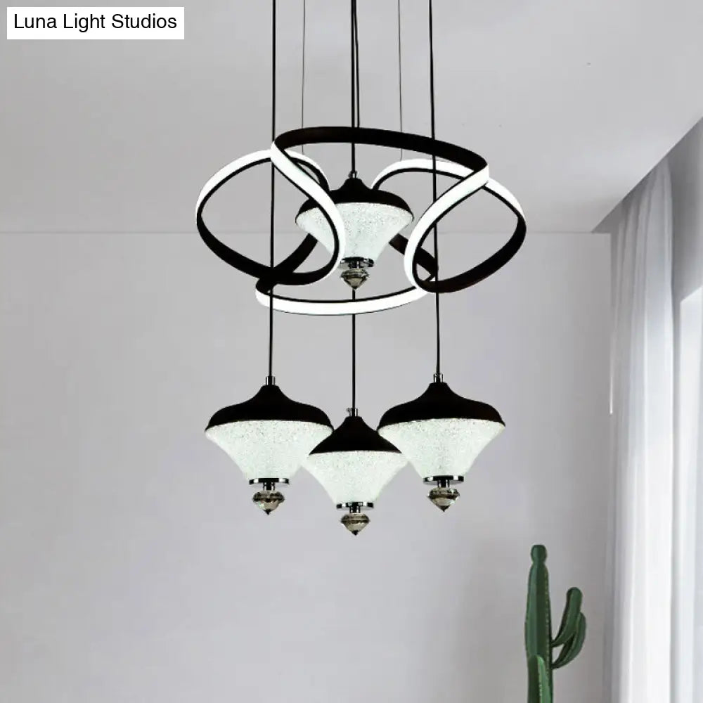 Modernist Acrylic Led Pendant Light - Black Wave Design 4 Lights Hanging Ceiling Lamp