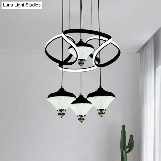 Modernist Acrylic Led Pendant Light - Black Wave Design 4 Lights Hanging Ceiling Lamp