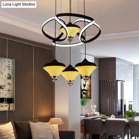 Modernist Acrylic Led Pendant Light - Black Wave Design 4 Lights Hanging Ceiling Lamp