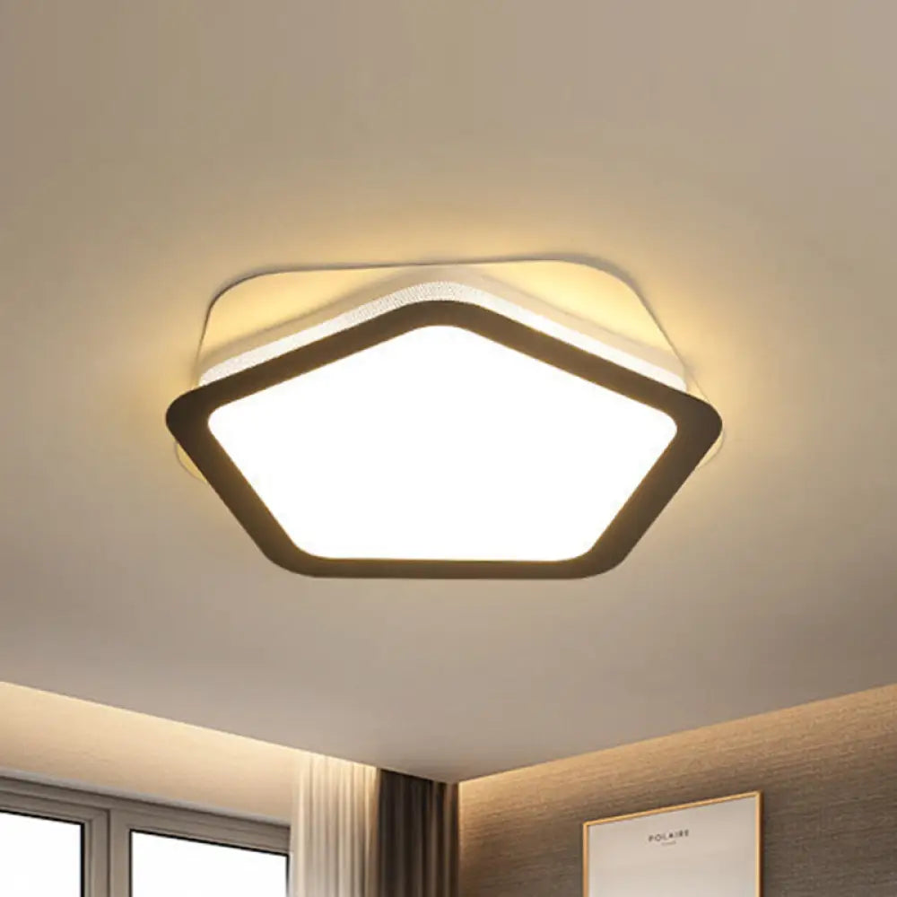 Modern Acrylic Led Pentagon Flush Light For Bedroom - White Or Warm Options /