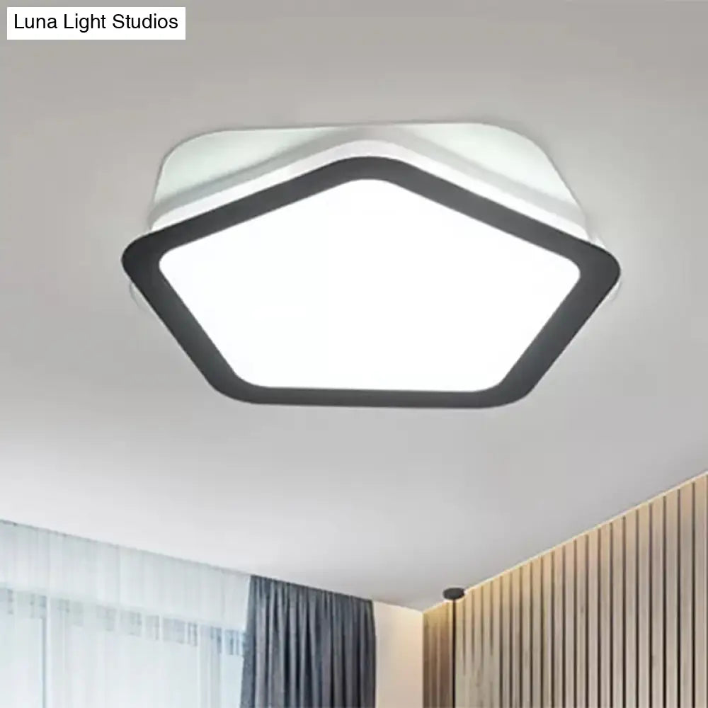 Modern Acrylic Led Pentagon Flush Light For Bedroom - White Or Warm Options