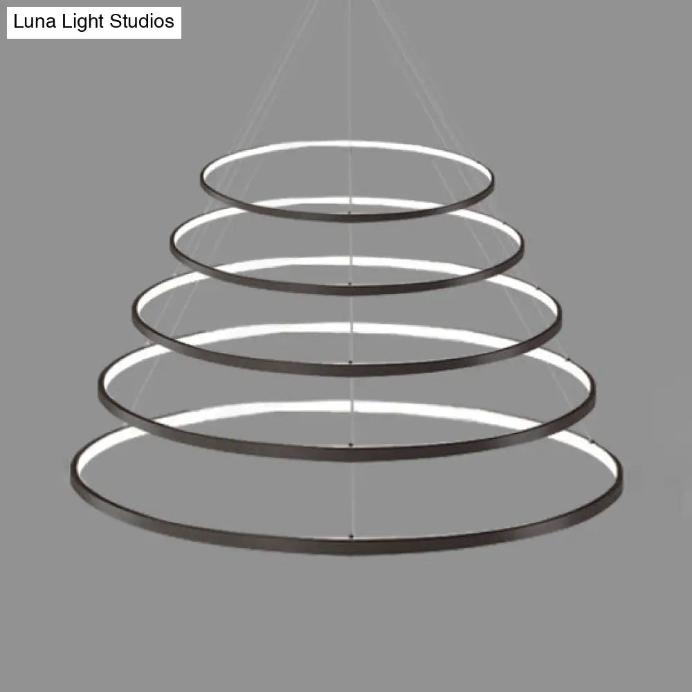 Modern Acrylic Led Ring Chandelier Pendant With 3/4/5 Lights - Black/White/Brown Ceiling Fixture In