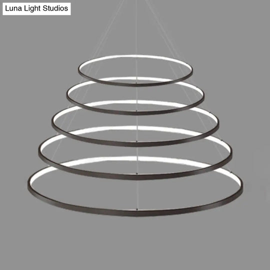 Modern Acrylic Led Ring Chandelier Pendant With 3/4/5 Lights - Black/White/Brown Ceiling Fixture In