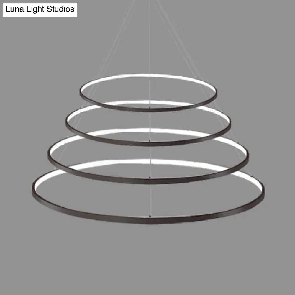 Modern Acrylic Led Ring Chandelier Pendant With 3/4/5 Lights - Black/White/Brown Ceiling Fixture In