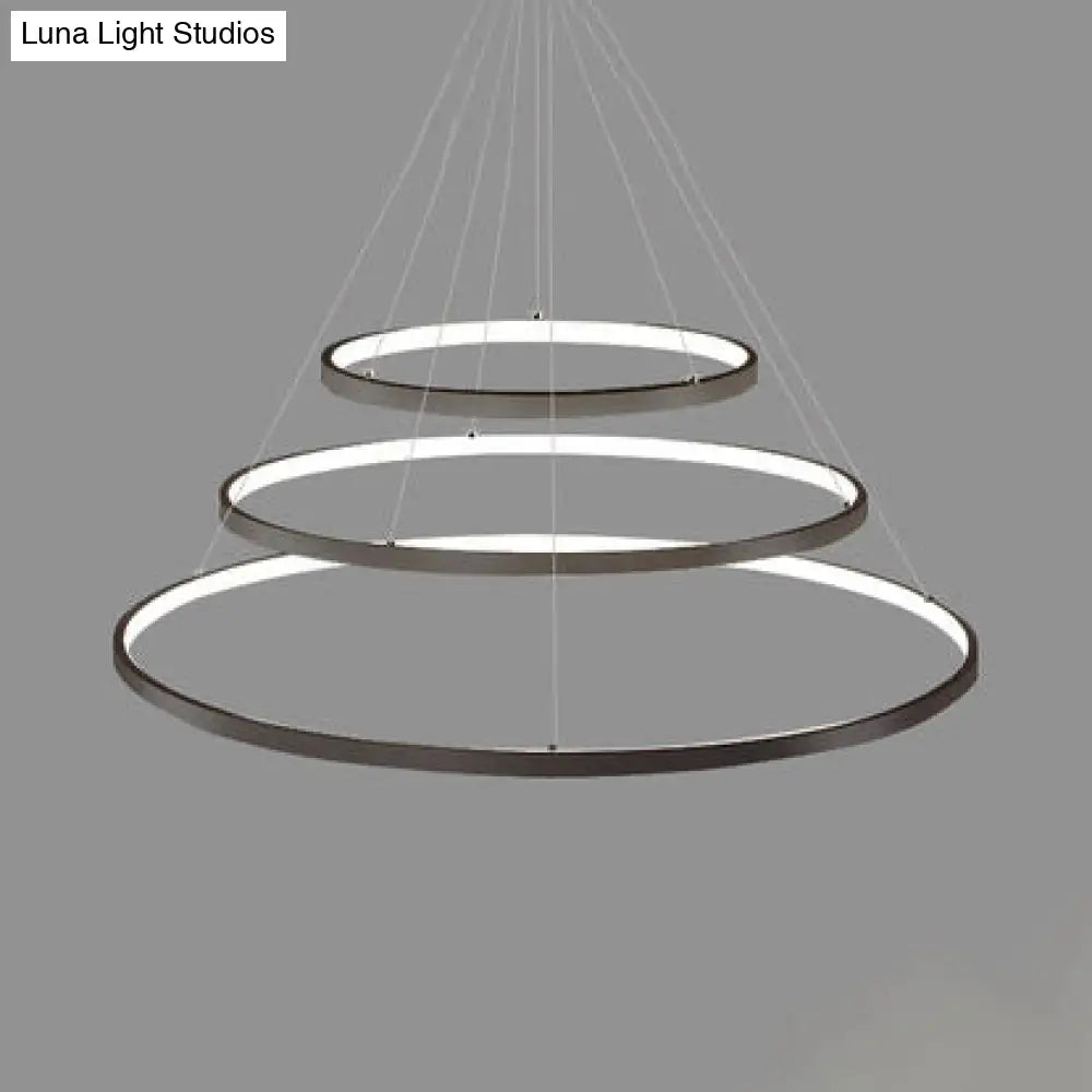 Modern Acrylic Led Ring Chandelier Pendant With 3/4/5 Lights - Black/White/Brown Ceiling Fixture In