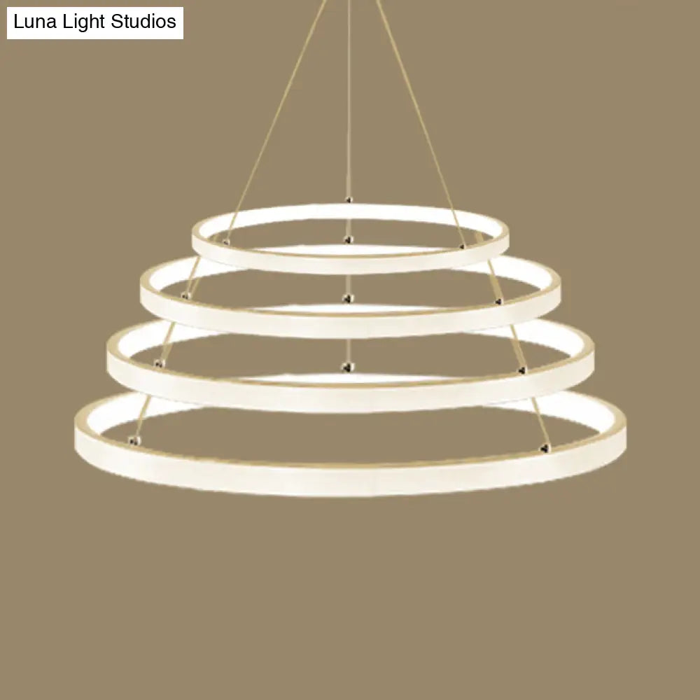 Modern Acrylic Led Ring Chandelier Pendant With 3/4/5 Lights - Black/White/Brown Ceiling Fixture In