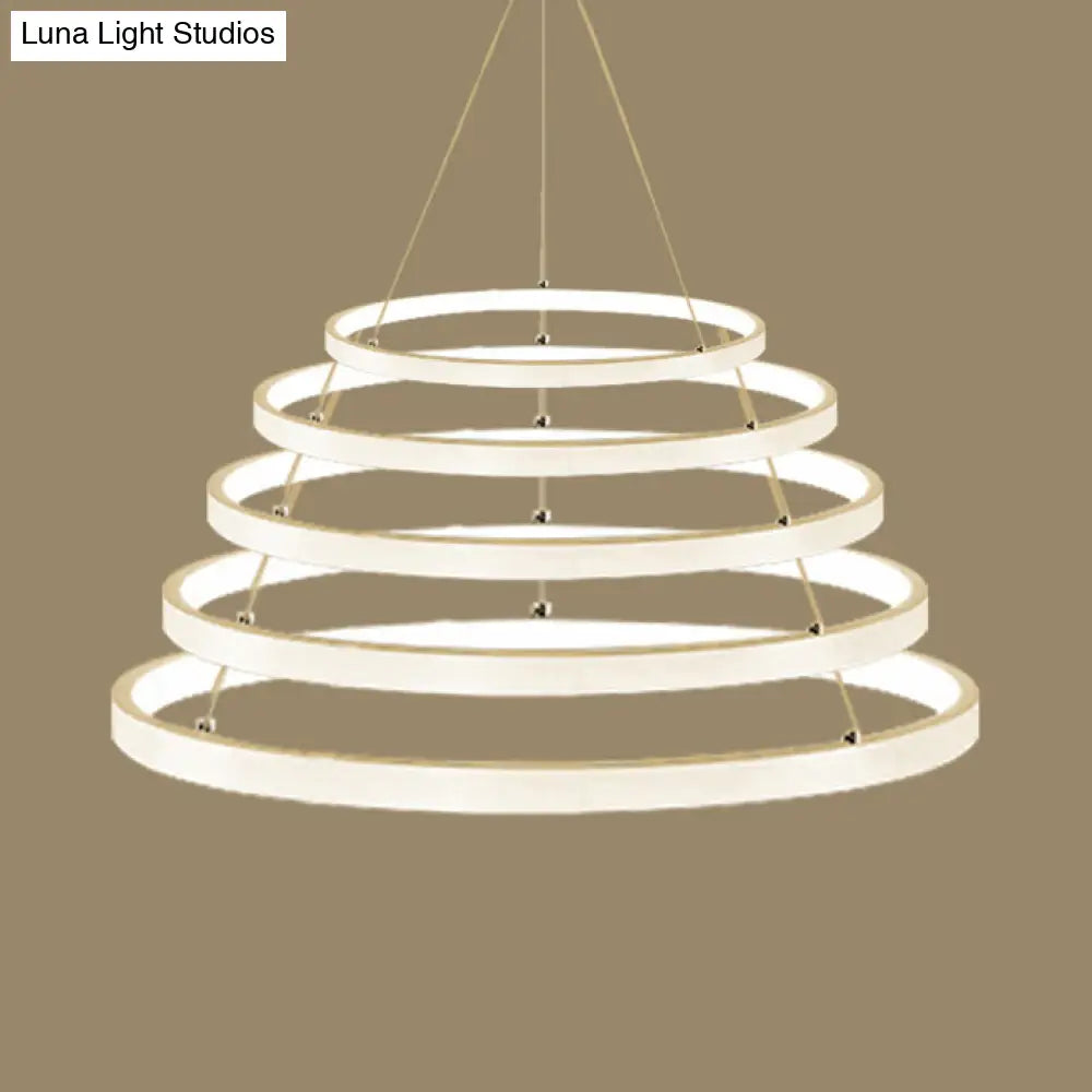 Modern Acrylic Led Ring Chandelier Pendant With 3/4/5 Lights - Black/White/Brown Ceiling Fixture In