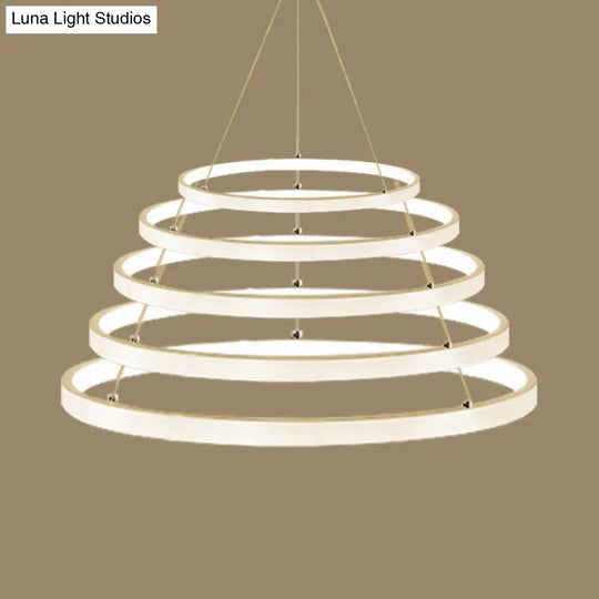 Modern Acrylic Led Ring Chandelier Pendant With 3/4/5 Lights - Black/White/Brown Ceiling Fixture In