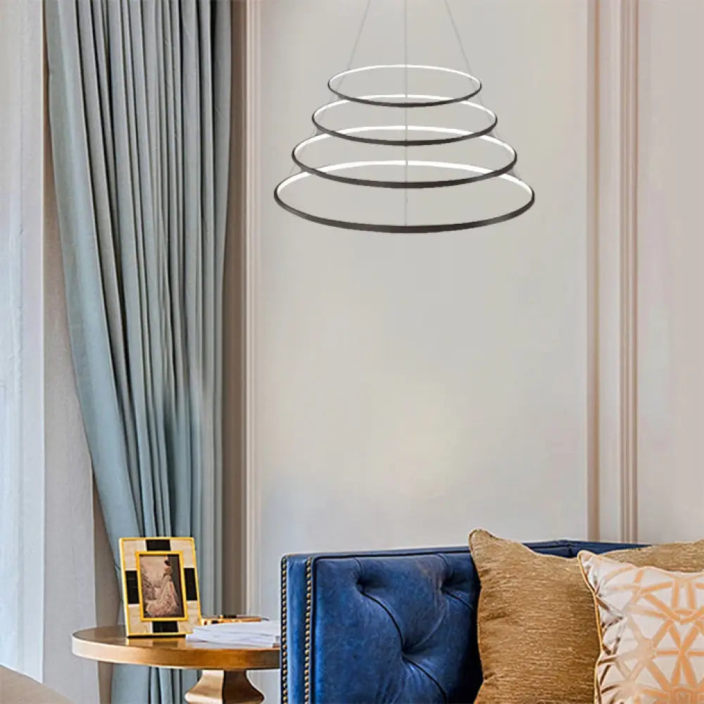 Modern Acrylic Led Ring Chandelier Pendant With 3/4/5 Lights - Black/White/Brown Ceiling Fixture In