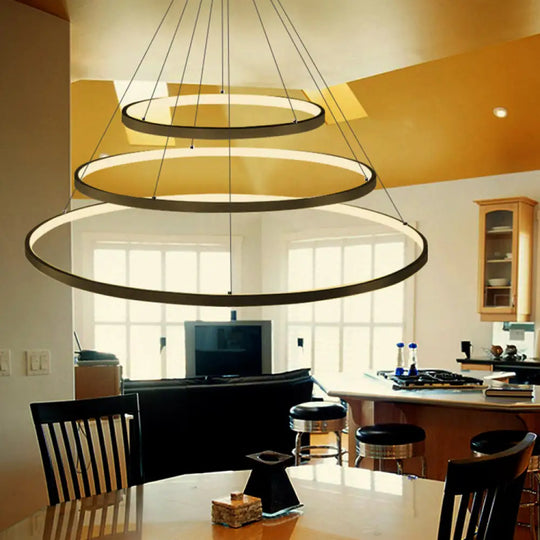 Modern Acrylic Led Ring Chandelier Pendant With 3/4/5 Lights - Black/White/Brown Ceiling Fixture In