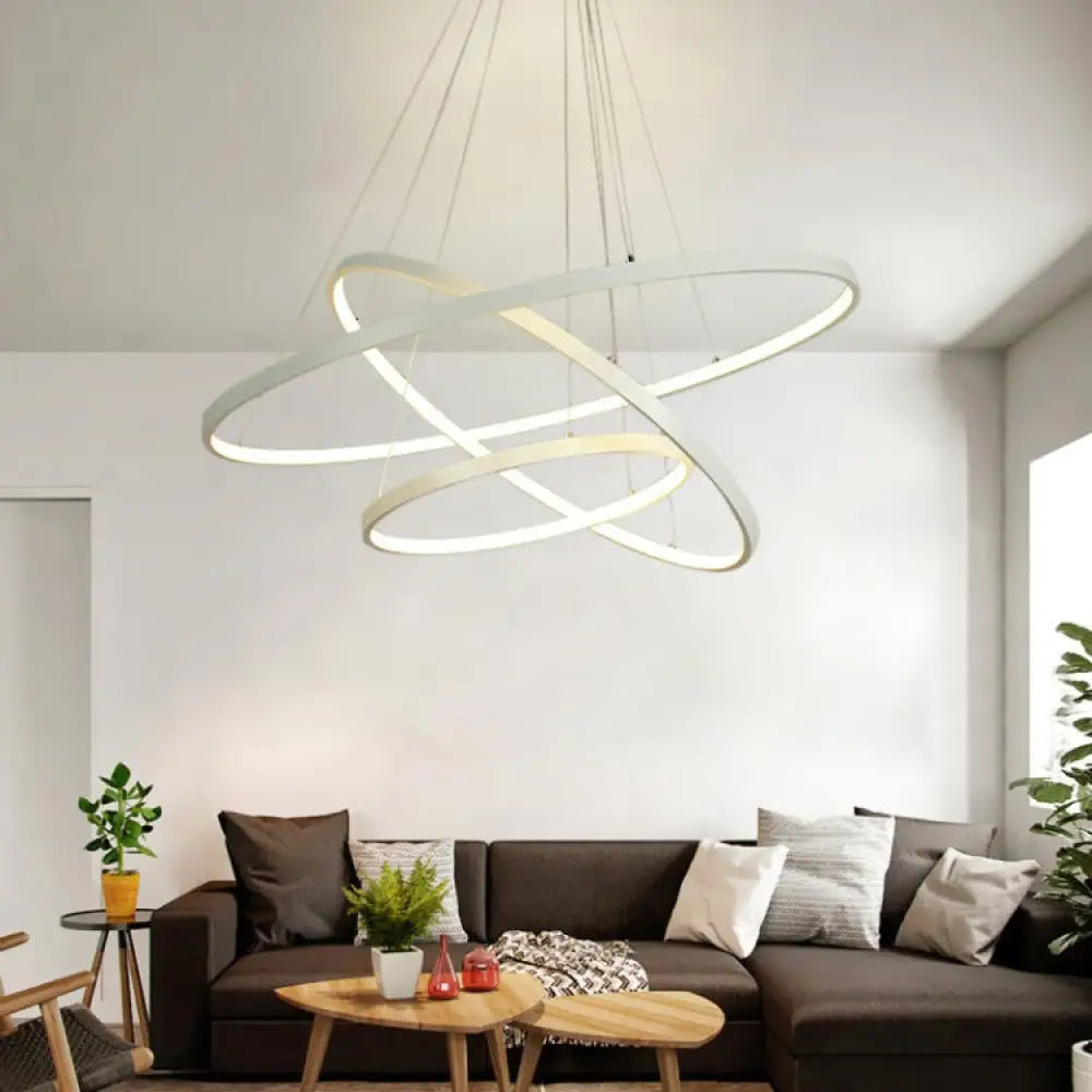 Modern Acrylic Led Ring Chandelier Pendant With 3/4/5 Lights - Black/White/Brown Ceiling Fixture In