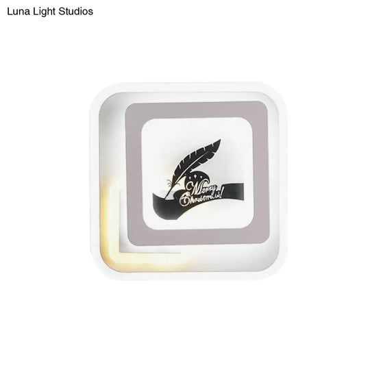 Modern Acrylic Led Sconce: White Wall Lamp With Deer/Feather Pattern - Perfect For Living Room