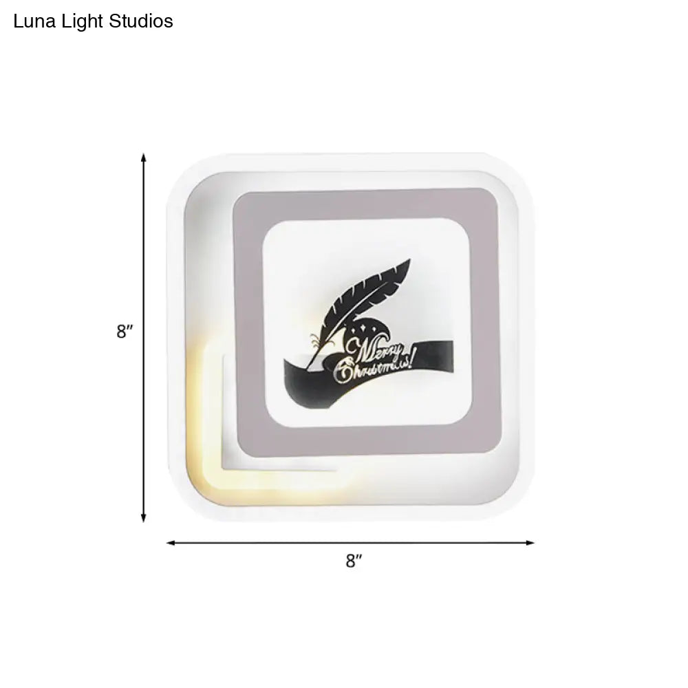 Modern Acrylic Led Sconce: White Wall Lamp With Deer/Feather Pattern - Perfect For Living Room