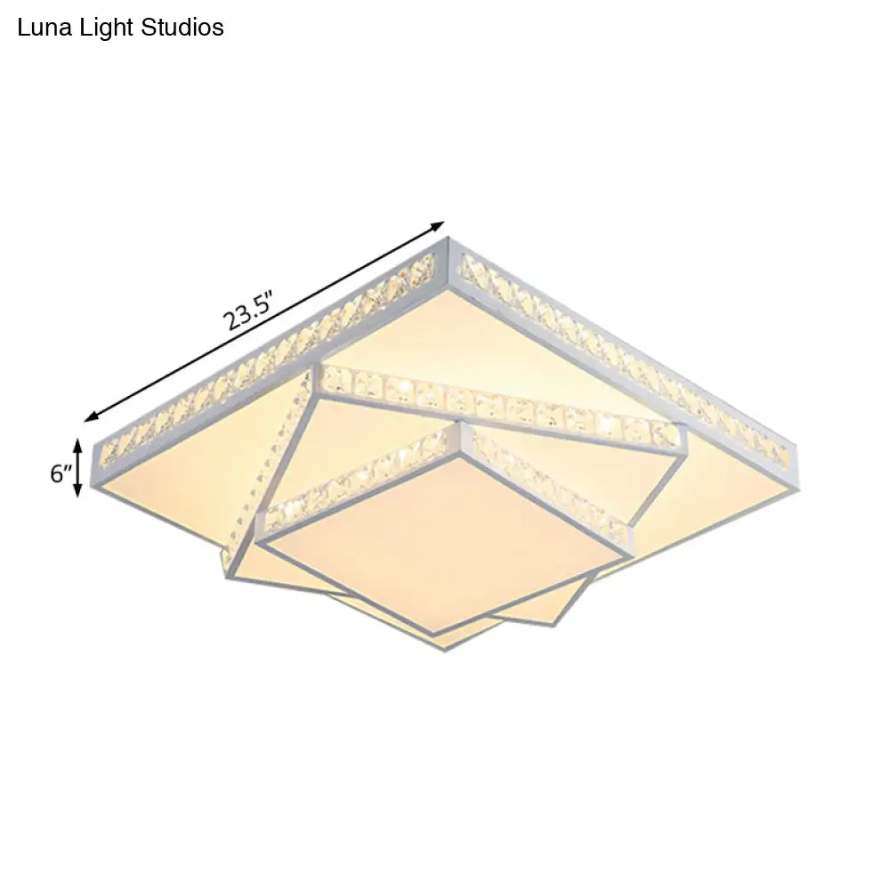 Modern Acrylic Led Square Ceiling Lamp - White Flush Mount Lighting 16’/19.5’/23.5’ Wide & 3