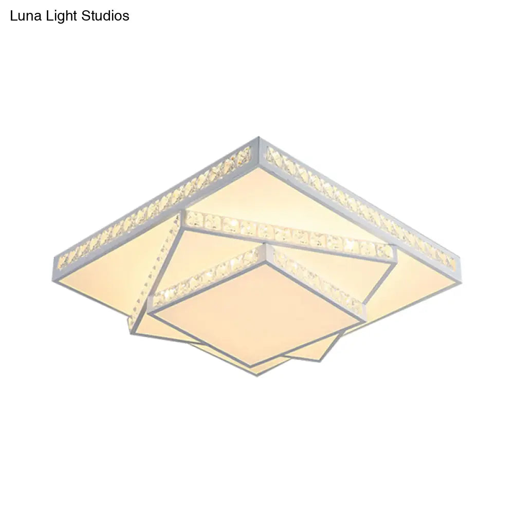 Modern Acrylic Led Square Ceiling Lamp - White Flush Mount Lighting 16’/19.5’/23.5’ Wide & 3