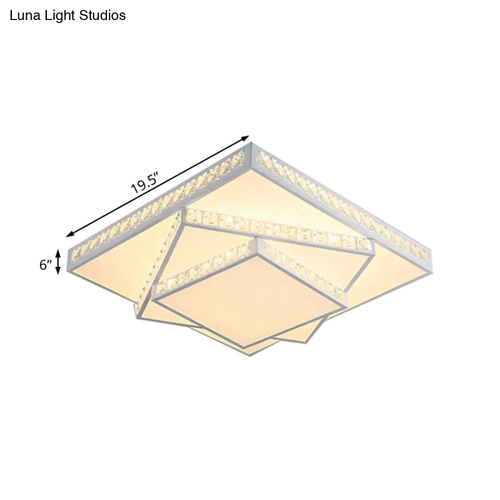 Modern Acrylic Led Square Ceiling Lamp - White Flush Mount Lighting 16’/19.5’/23.5’ Wide & 3