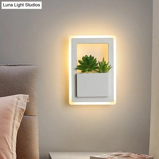 Modern Acrylic Led Wall Light In White: Round/Rectangle/Rhombus Shape For Indoor Plants With