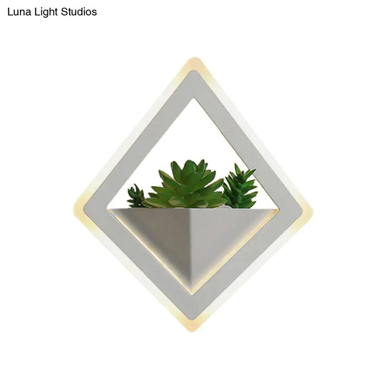 Modern Acrylic Led Wall Light In White: Round/Rectangle/Rhombus Shape For Indoor Plants With