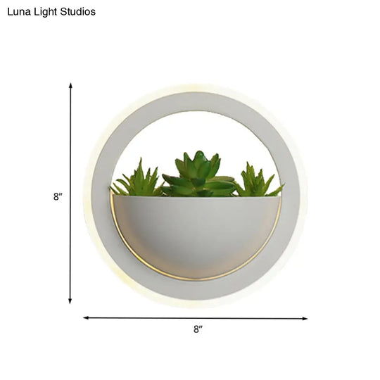 Modern Acrylic Led Wall Light In White: Round/Rectangle/Rhombus Shape For Indoor Plants With