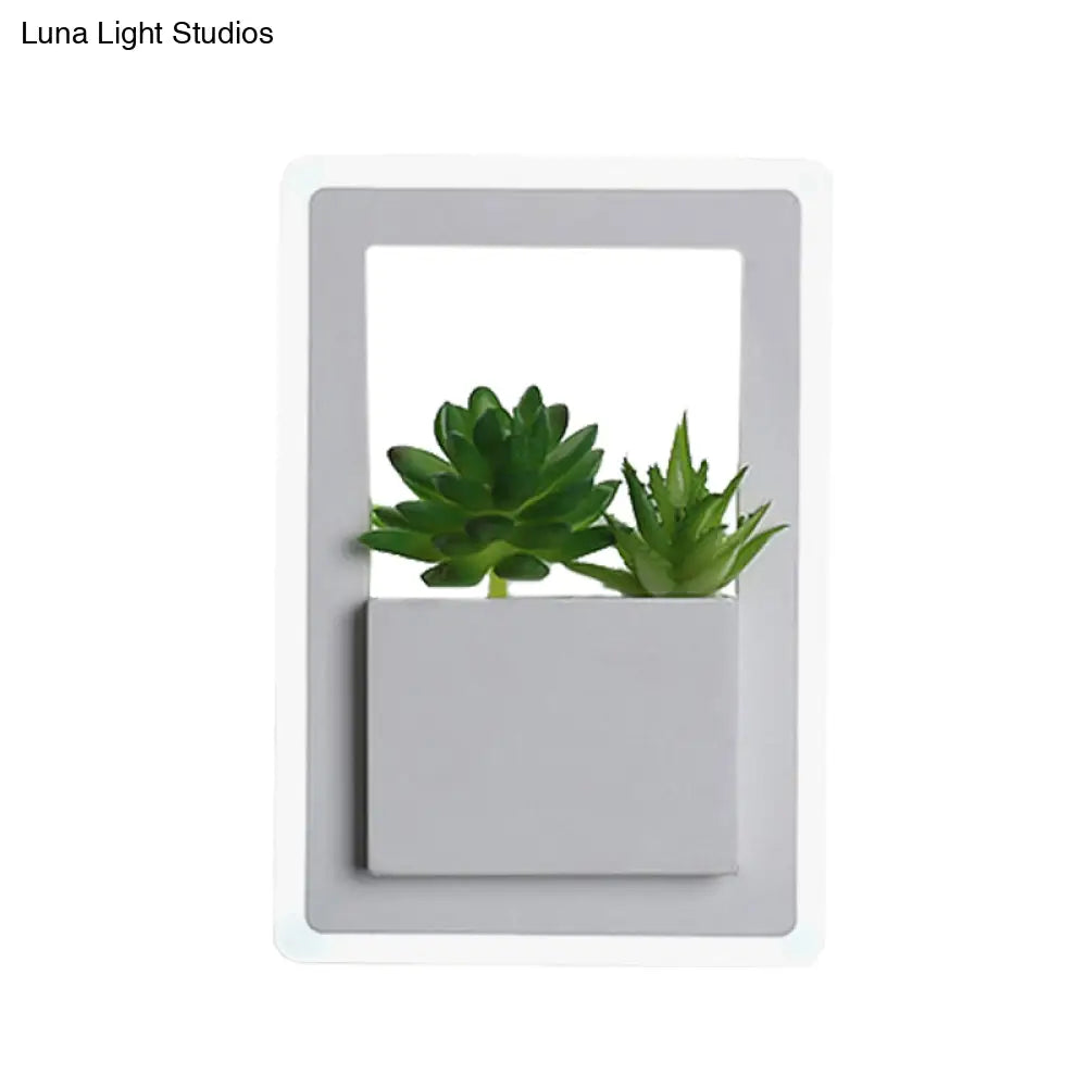 Modern Acrylic Led Wall Light In White: Round/Rectangle/Rhombus Shape For Indoor Plants With