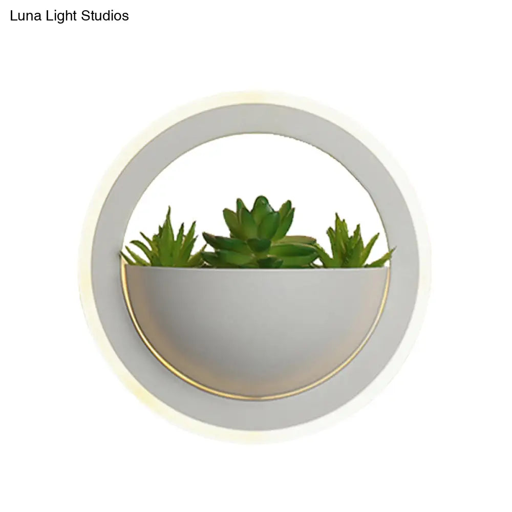 Modern Acrylic Led Wall Light In White: Round/Rectangle/Rhombus Shape For Indoor Plants With