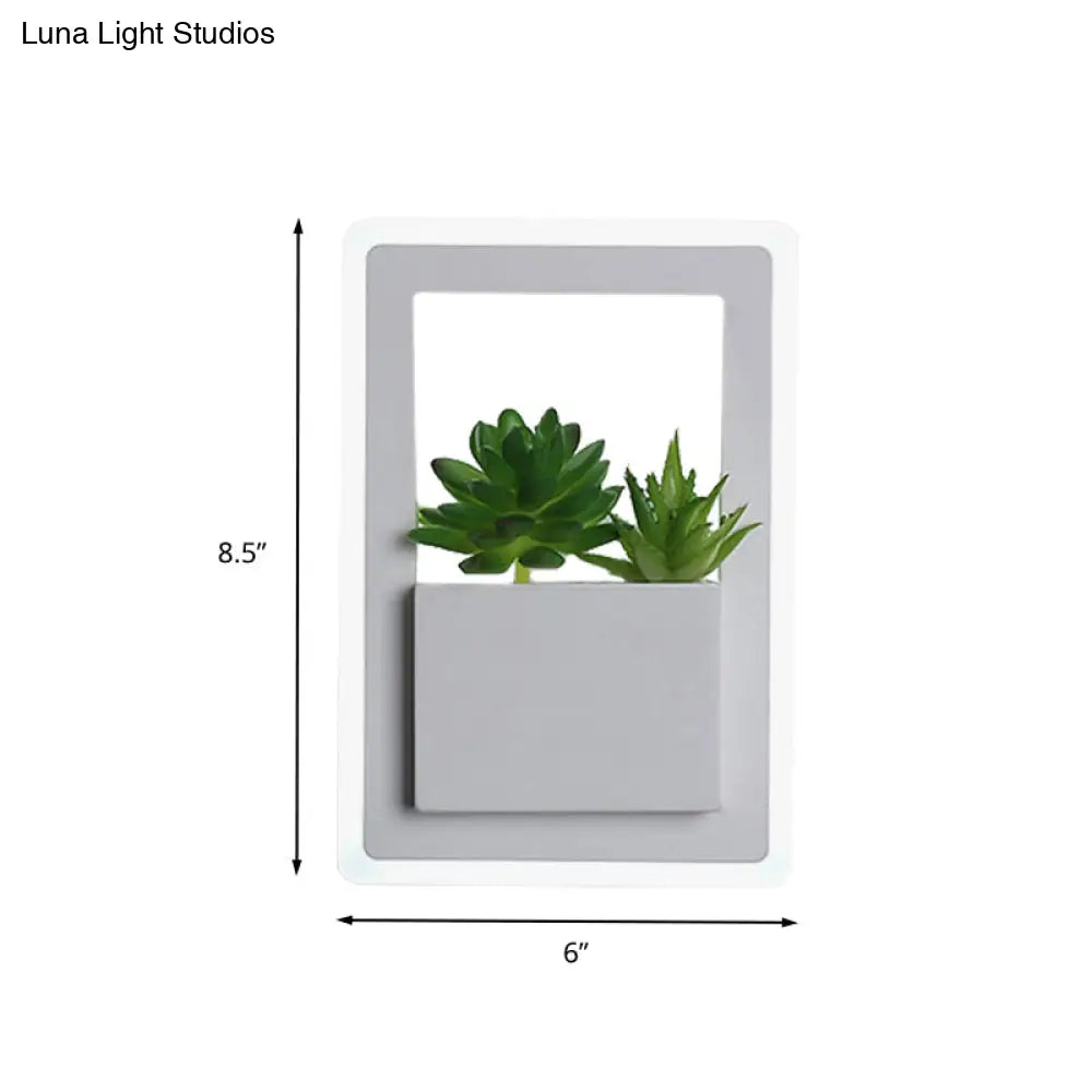 Modern Acrylic Led Wall Light In White: Round/Rectangle/Rhombus Shape For Indoor Plants With