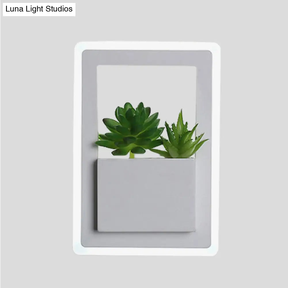 Modern Acrylic Led Wall Light In White: Round/Rectangle/Rhombus Shape For Indoor Plants With