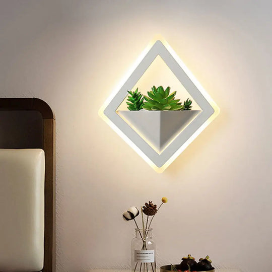 Modern Acrylic Led Wall Light In White: Round/Rectangle/Rhombus Shape For Indoor Plants With