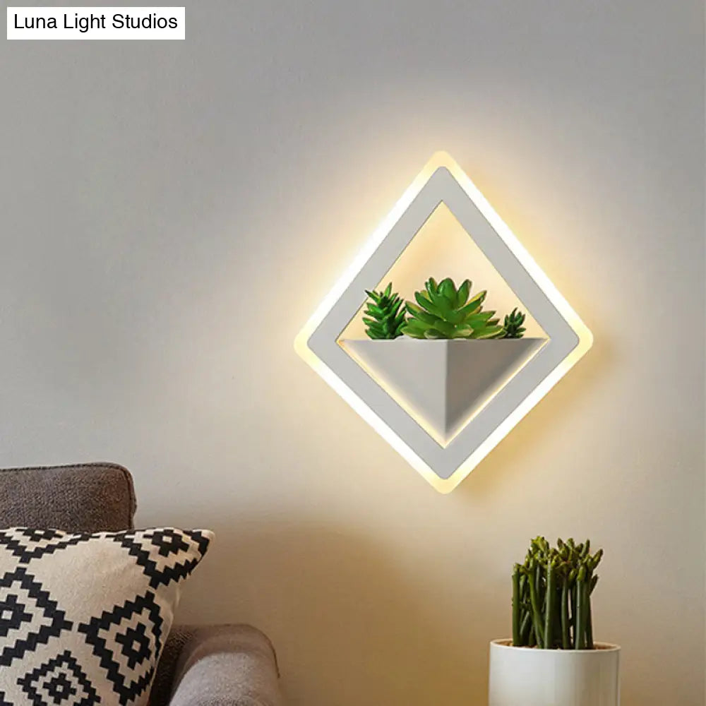 Modern Acrylic Led Wall Light In White: Round/Rectangle/Rhombus Shape For Indoor Plants With