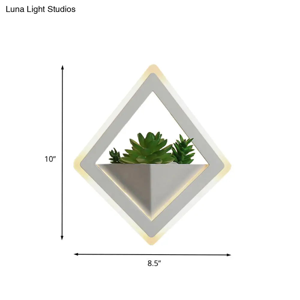 Modern Acrylic Led Wall Light In White: Round/Rectangle/Rhombus Shape For Indoor Plants With